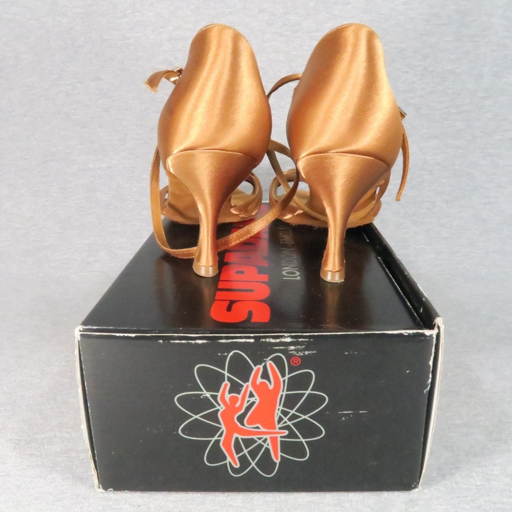 Supadance 1066 Latin Ballroom Dance Shoes 6.5 Dark Tan Satin 2" Flare Heel w Box - Picture 4 of 11
